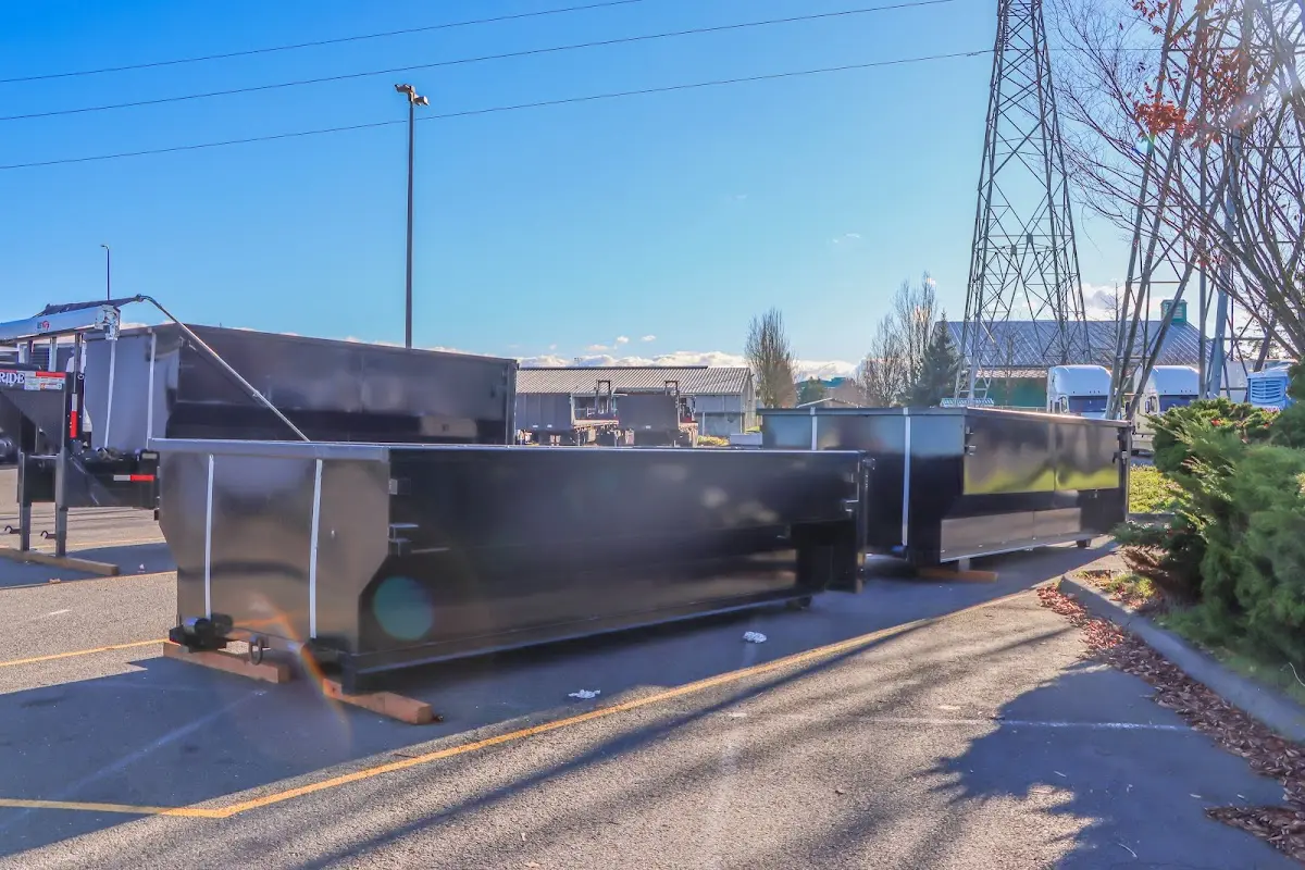 Roll-off dumpster ready for waste disposal at job site for 2 Yard Dumpster Rental in Bainbridge Island